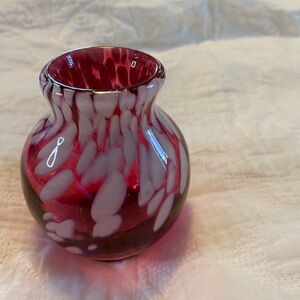 Bob Allen vase Handblown color, pink, and white signed on bottom.